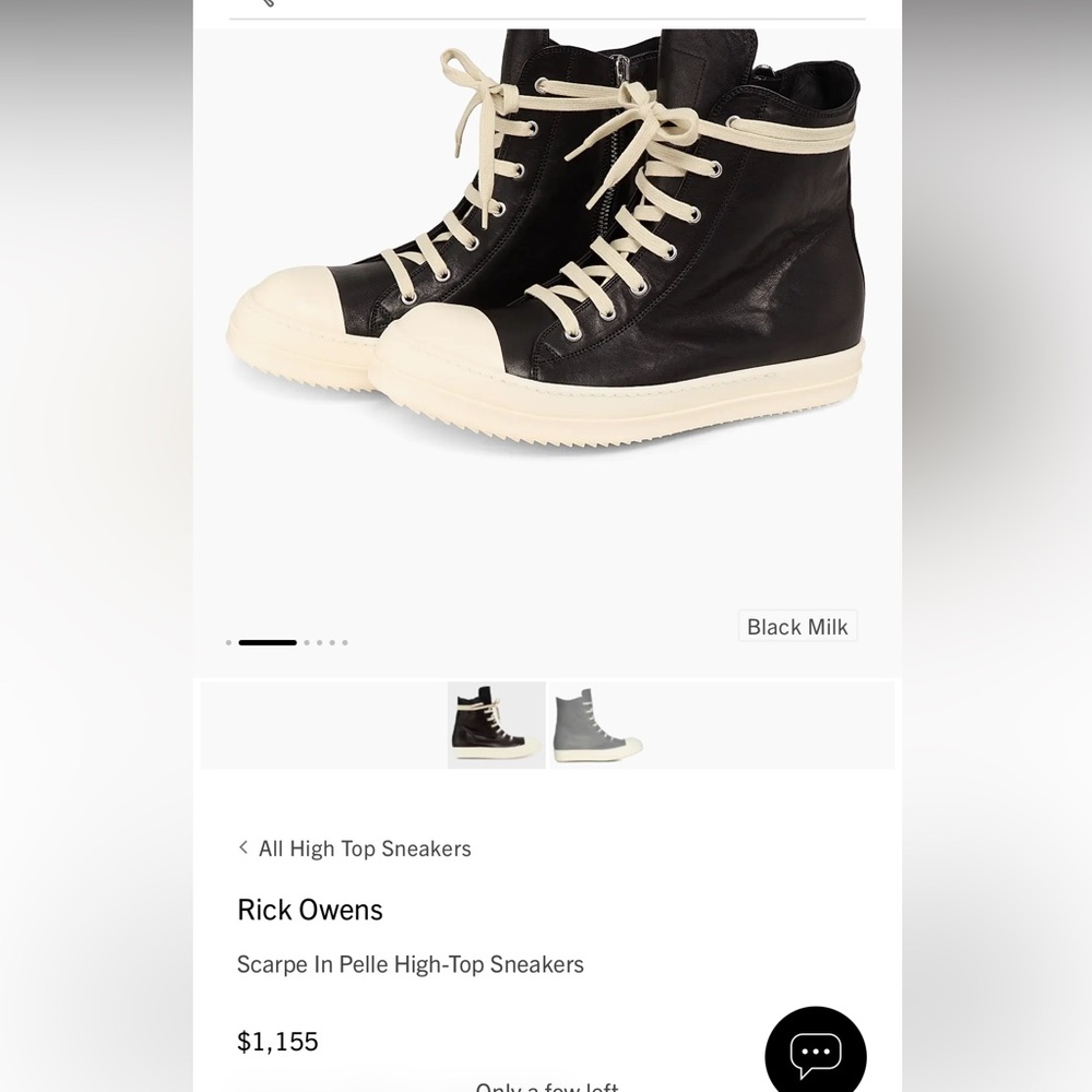 Pre-Loved Rick Owens Black and Cream High-Top Sneakers